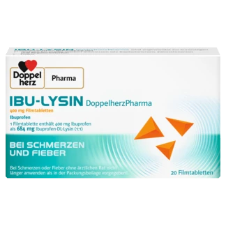 Abbildung der Produktverpackung DoppelherzPharma IBU-LYSIN DoppelherzPharma 400 mg Filmtabletten Frontansicht